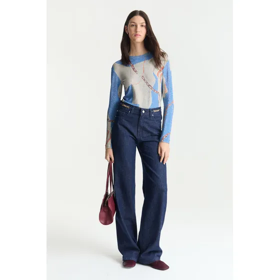 Remera Ajustada Lurex Diseño Artístico Mujer Desiderata