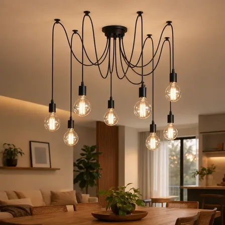 Luminária Pendente Lustre Aranha Spider 8 Fios 1.5m 110220 V Preto