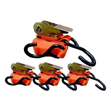 Kit 4 Cinta Amarração E Catraca 800kg 4m Gancho Emborrachado Laranja