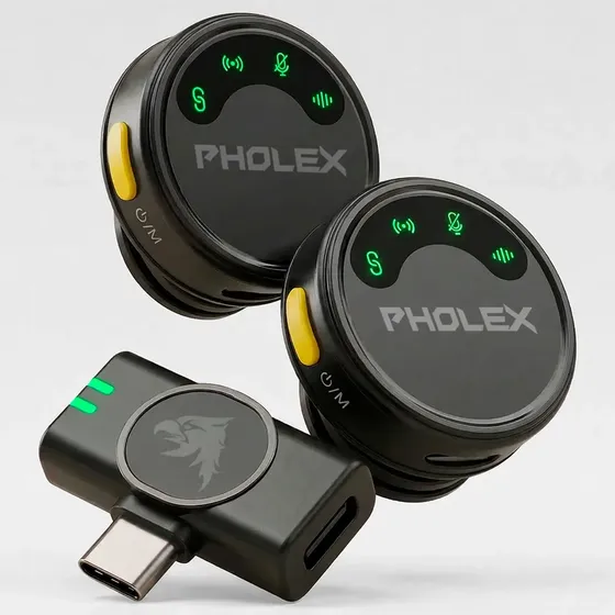 Microfone Lapela Sem Fio Tipo C Preto Usb-c Compatível Com Ios E Android Pholex