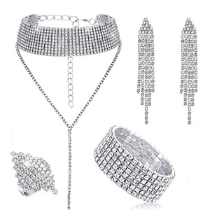 Gargantilla De Cristales Y Pulsera Plata, 5 Piezas Gargantilla De Cristales Y Pulsera Plata, 5 Piezas