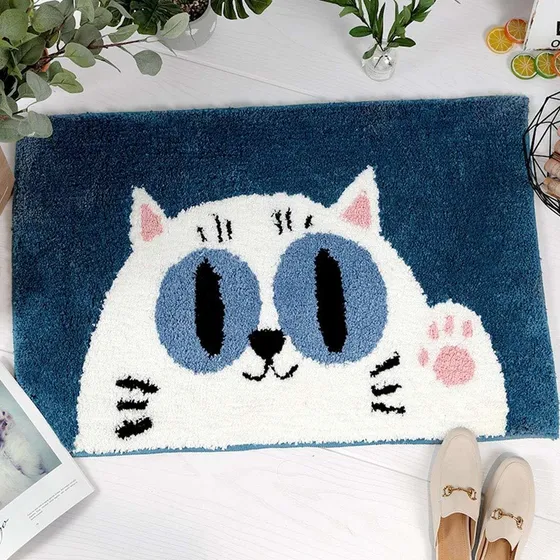 Alfombra Baño Para Gato Azul Antideslizante Suave Absorbente