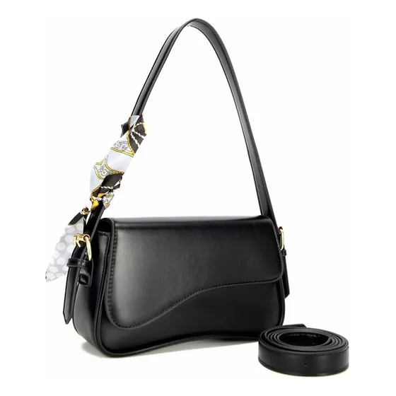Bolsa Feminina Baguete Transversal Tiracolo Pequena Festa Cor Preto Desenho Do Tecido Lisa