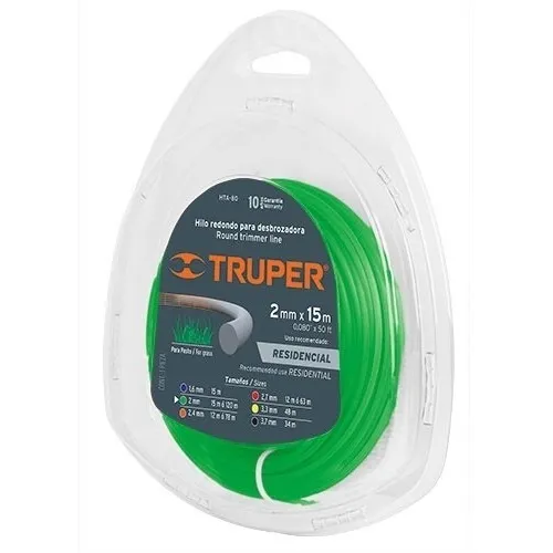 Hilo Nylon Redondo Desbrozadora Orilladora 15mtx2mm Truper Color Verde claro