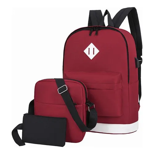 1 1 Mochilas Backpack Impermeable Puerto Usb Set 3pzs