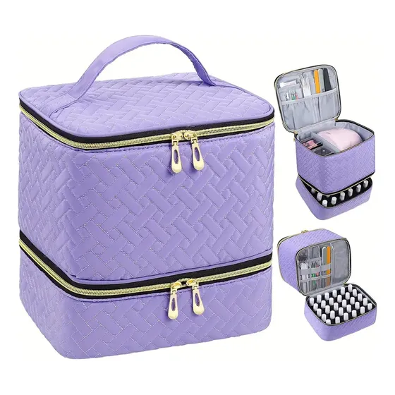 Neceser Bolso Tela Con Organizador Esmaltes Y Extra Espacio Violeta Liso