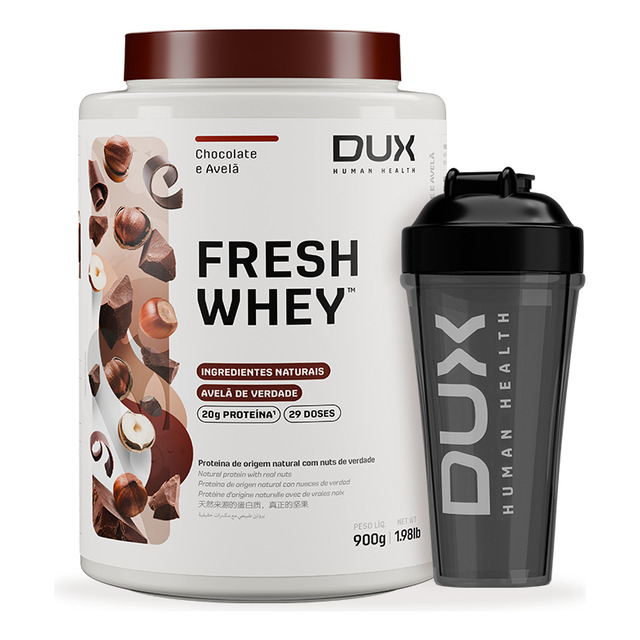 Fresh Whey Chocolate Belga E Avelã 900g + Coqueteleira - Dux Human Health Fresh Whey Chocolate Belga E Avelã 900g + Coqueteleira - Dux Human Health