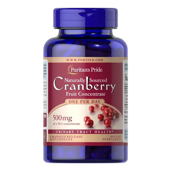 Puritans Pride Cranberry, 500 Mg, Una Vez Al Día, 120 Cápsul