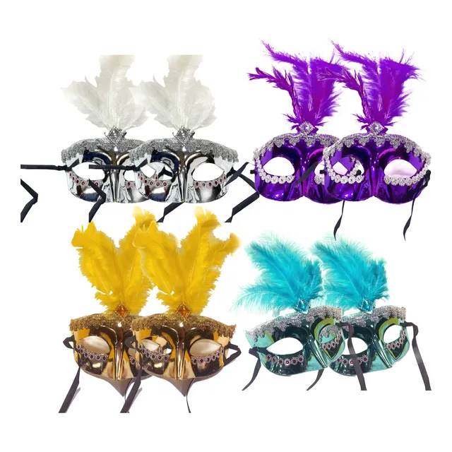 X8 Antifaces Con Plumas Para Fiestas Y Cotillón - Big Party