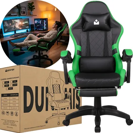 Cadeira De Escritorio Gamer Ergonômica Dunamis Verde Marqs Home Reclinável 180kg Resistente Giratória Confortavel Computador