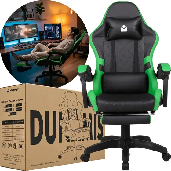 Cadeira De Escritorio Gamer Ergonômica Dunamis Verde Marqs Home Reclinável 180kg Resistente Giratória Confortavel Computador