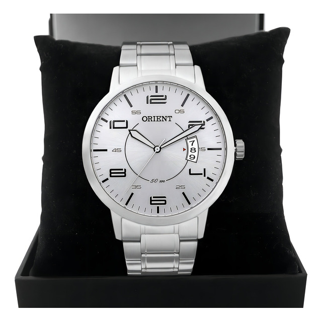 Relógio Masculino Prateado Orient Fundo Prata Mbss1381 Relógio Masculino Prateado Orient Fundo Prata Mbss1381