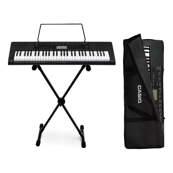 Kit Teclado Casio Ctk 3500 Fonte Suporte X Capa Transporte Cor Preto 110v 220v