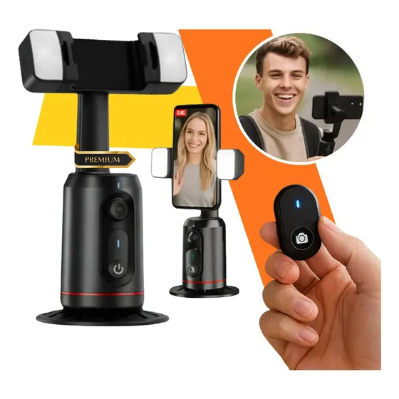 Gimbal Suporte Celular 360 Reconhecimento Facial Com Luz Led Para Tripé Estabilizador Bluetooth Câme