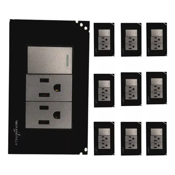 Pack 10pz Placa 2 Contactos 1 Apagador Cristal Negro Acrilic