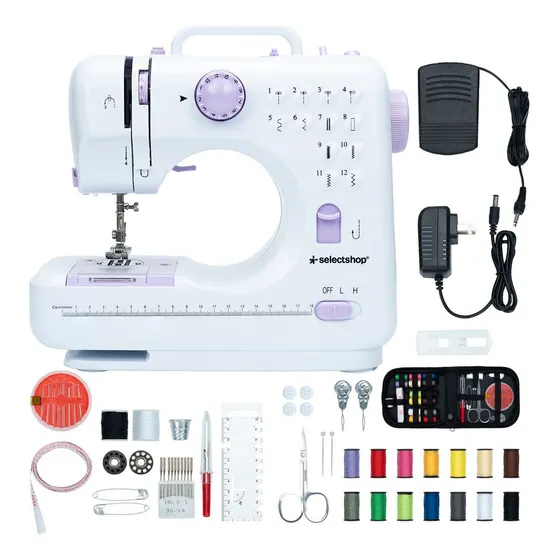 Maquina De Coser Portatil Electrica Mas Kit Costura Y Pedal Color Blanco Selectshop