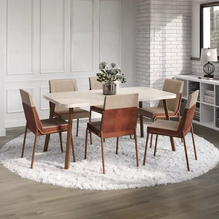 Conjunto Sala De Jantar 6 Cadeiras San Paolo Rosê Móveis Carraro Bege/marrom Liso