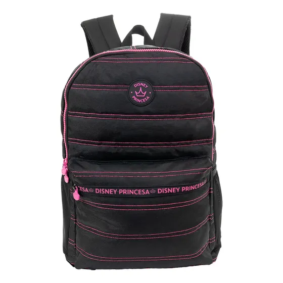 Mochila De Costas Escolar Juvenil 43cm Princesas Preto/Pink