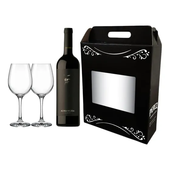Vino Alma Negra Tinto 750 Ml + 2 Copas Vino - Perez Tienda
