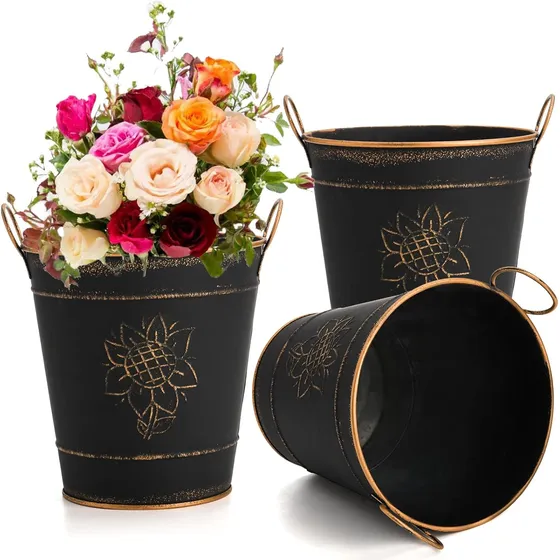 Avla Conjunto De 3 Cubos Galvanizados, Jarrón De Flores Metá