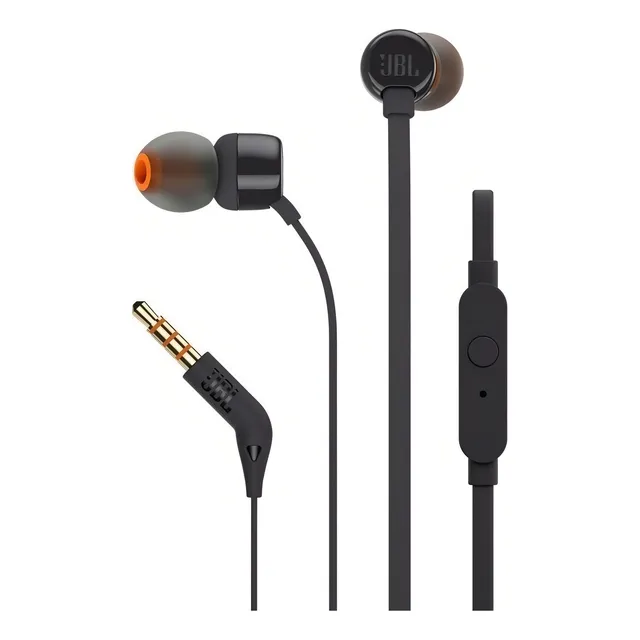 Audífono in-ear alámbrico JBL Tune 110 JBLT110 black con luz blanco
