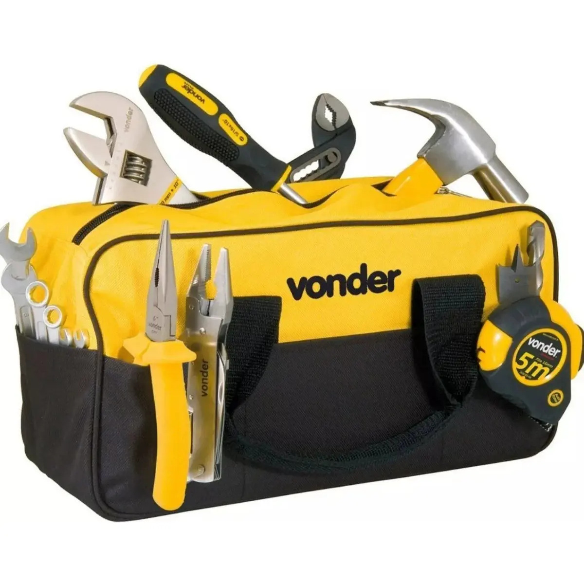 Bolsa Maleta Ferramentas Em Lona Com 8 Divisões Externas Cor Preto - amarelo Vonder