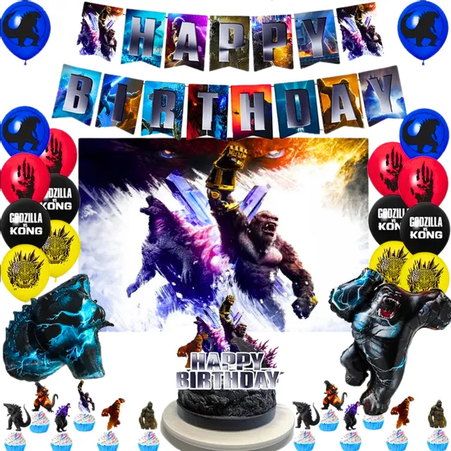 Set Cotillon Godzilla Vs King Kong Cumpleaños + Tela De Fond