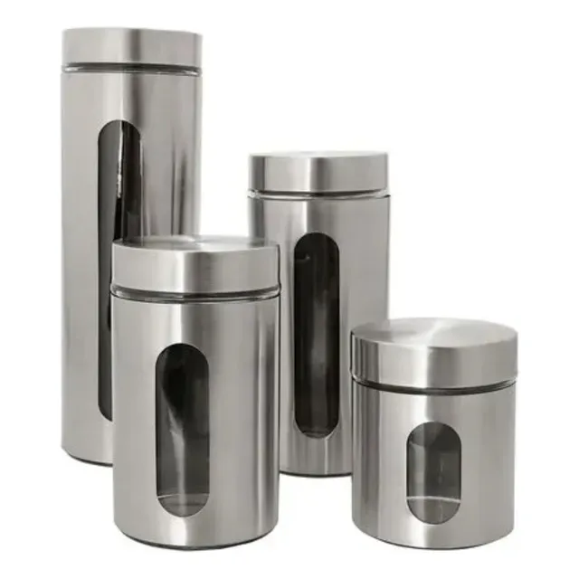 Set De 4 Potes De  Acero Inoxidable Almacenamiento