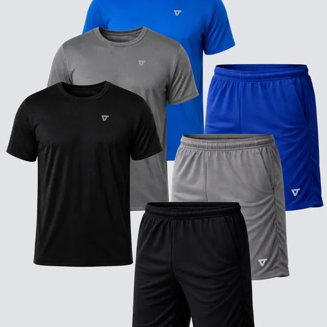 Kit Com 3 Conjuntos Academia Masculino Dry Fit Shorts+camisa
