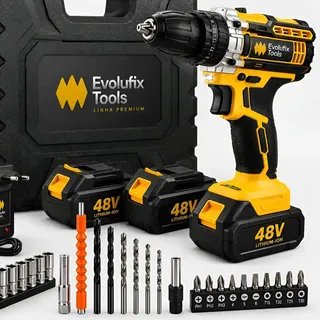Evolufix Parafusadeira Furadeira Sem Fio Profissional 2 Baterias Recarregavel 48v