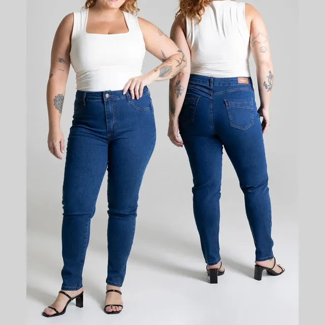 Calça Jeans Casual Femi Plus Size 279308 Cintura Alta Sawary