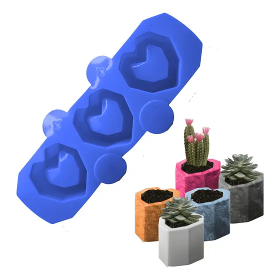 Moldes De Silicon Hexagonal Multiusos Para Maceta Hielo Vela Color Corazon Azul