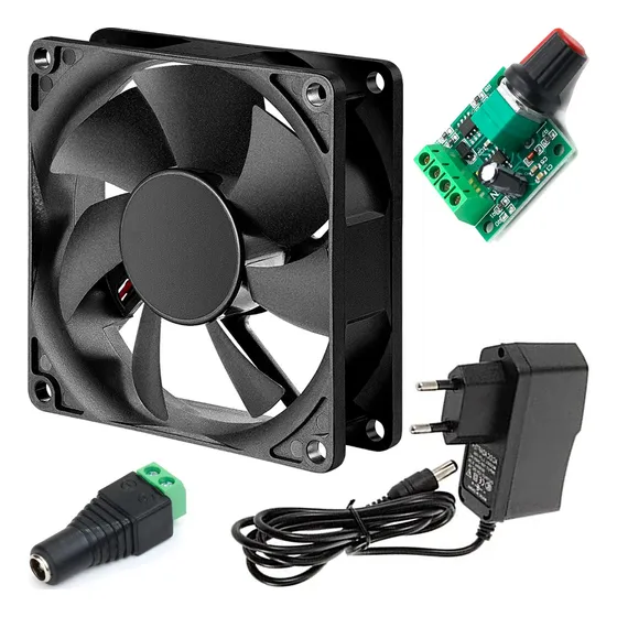 Microventilador Coller 80mm+fonte 12v+controlador Velocidade
