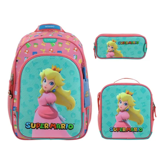 Kit De Mochila Lonchera Y Lapicera Princesa Peach Shaw Primaria Backpack Vs4048