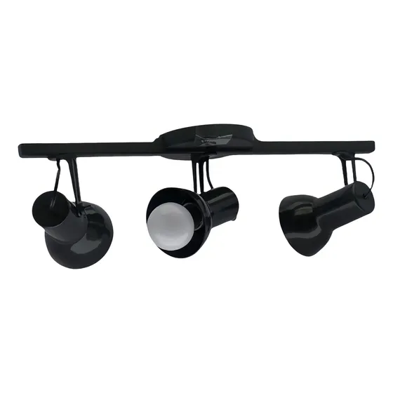 Spot Luz Trilho Triplo P/ 3 Lâmpadas Copo Preto Premium E27 127/220V