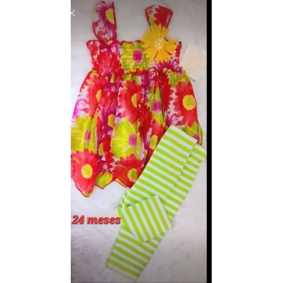 Vestido Beba Niñas Meses Floreado Tipo Pétalos Y Leggins