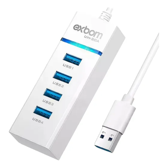 Hub Cabo Usb 3.0 Branco Extensor 4 Portas Led Ultra Rápido