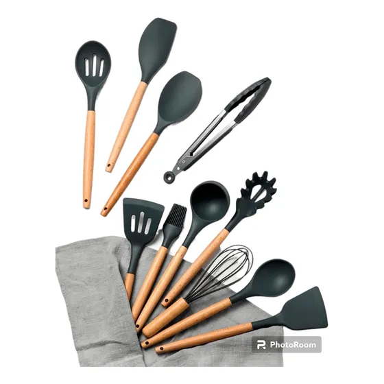 Utensilios De Cocina 12 Piezas Negro Marca Roccia