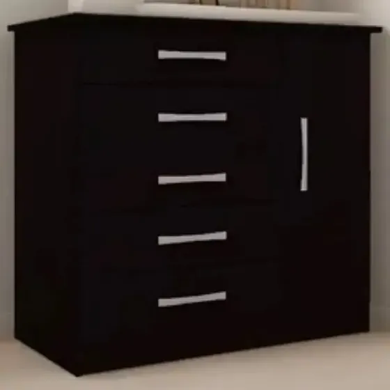Comoda Cajonera 5 Cajones 1 Puerta Dormitorio Guardarropa Negro | Cuotas sin interés