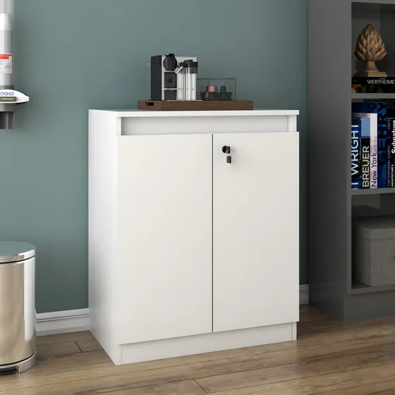 Armário Para Escritório Baixo 2 Portas Com Chave Me4149 Cor Branco