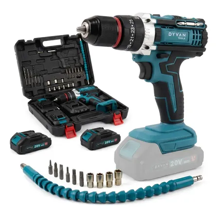Taladro Percutor Inalámbrico Dyvan 20v con Maletín y Accesorios