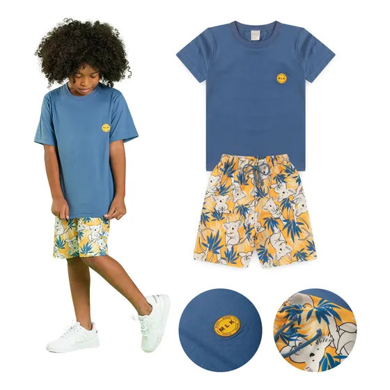 Conjunto Verão Menino Azul Camiseta E Bermuda Coala