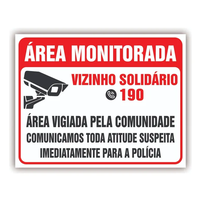 Placa Vizinho Solidário Área Monitorada Em Alumínio