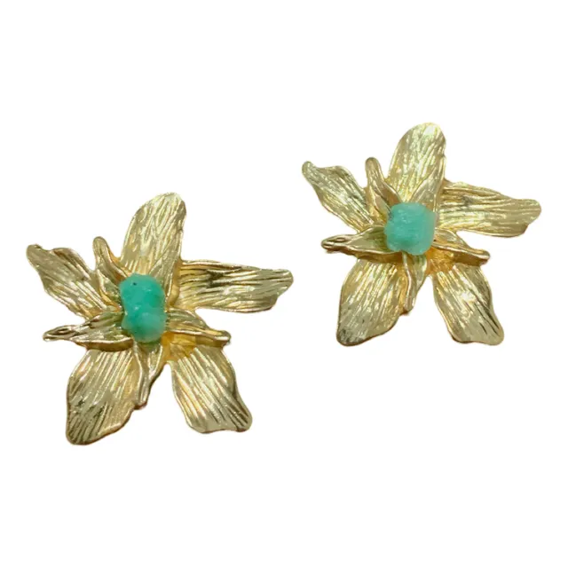 Aretes Flores Baño De Oro Esmeraldas Colombianas Dorado