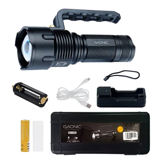 Linterna De Mano Recargable Gadnic GD-LN35 Color Negro Luz Blanco