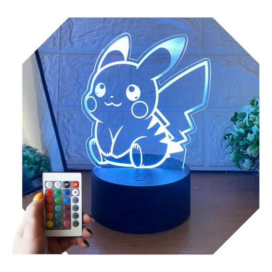 Luminária Pikachu Pokémon 3d Led Infantil Led Rgb Controle