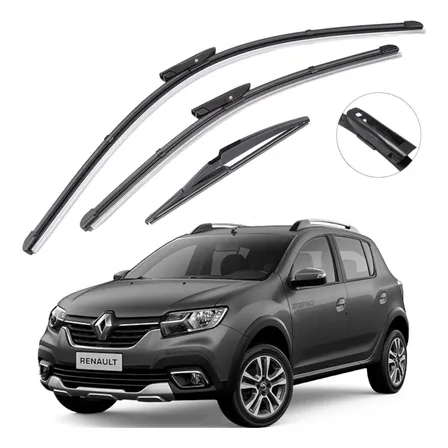 Kit Palheta Limpador Parabrisa Silicone Sandero 2015 À 2023 Preto