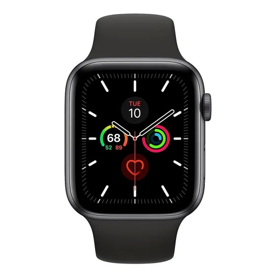 Apple Watch (GPS) Series 5 display de 1.575" con correa de fluoroelastómero color black y caja color space gray - Aceptable (Reacondicionado)