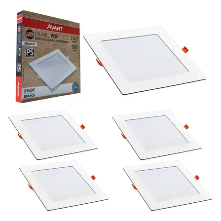 Kit 5 Painel Led Pop Quadrado De Embutir 6500w 18w Avant 127/220v Branco Frio