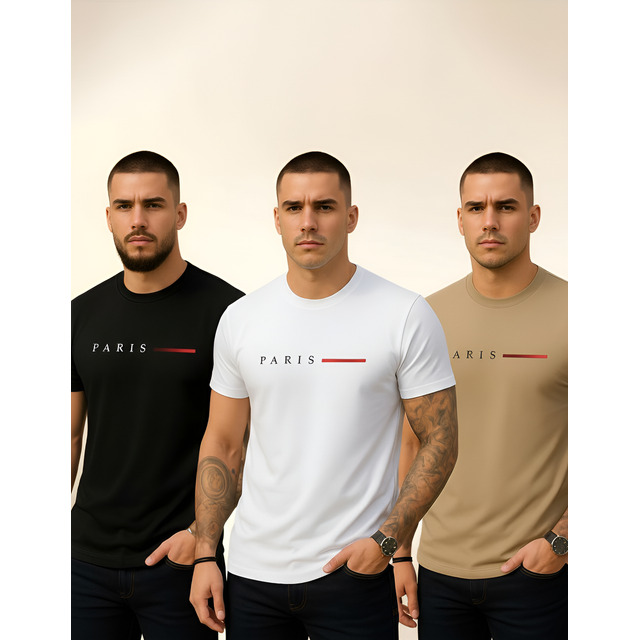 Kit 3 Camisetas Paris Masculinas Luxo Camisa Algodão Premium